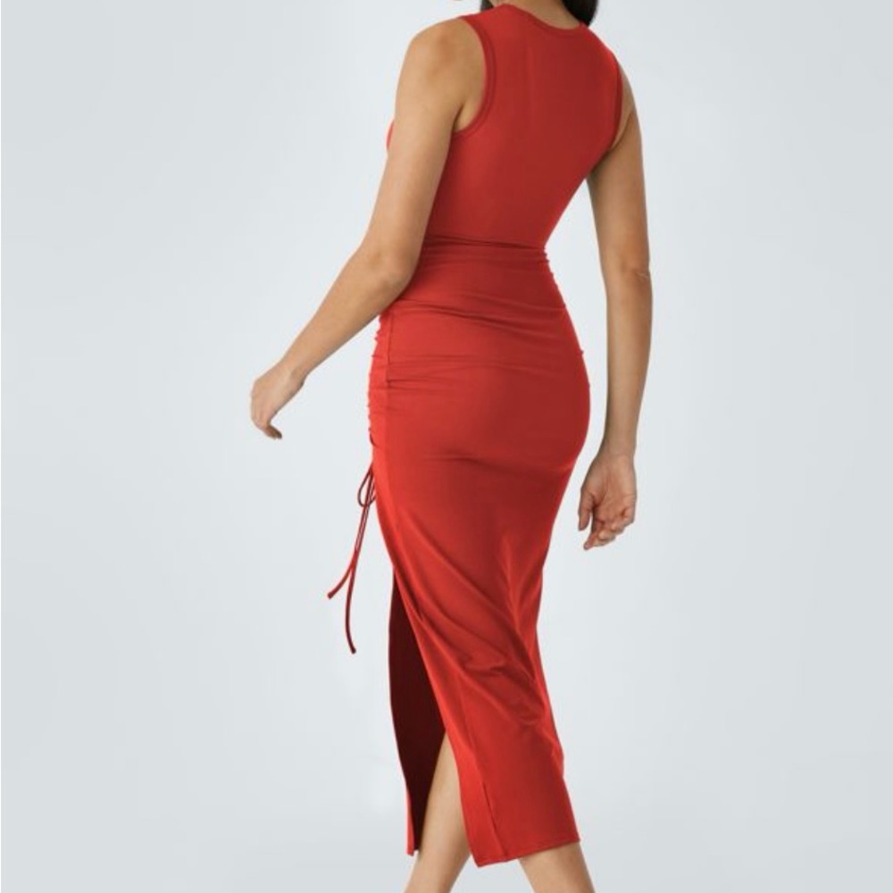 Halara Round Neck Cut Out Ruched Drawstring Hem Bodycon Maxi Casual Dress - Picture 3 of 10